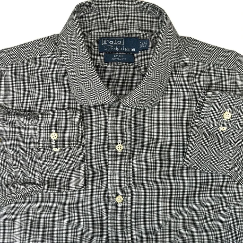 Polo Ralph Lauren Regent Custom Fit Shirt Mens 17.5 32/33 Black White Glen Plaid